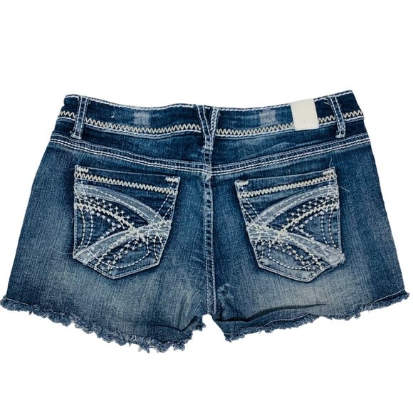 Maurices Bandana Jean Shorts Sz 7/8 Blue Bootie Embroidered Pocket Stretch Short - Picture 1 of 13